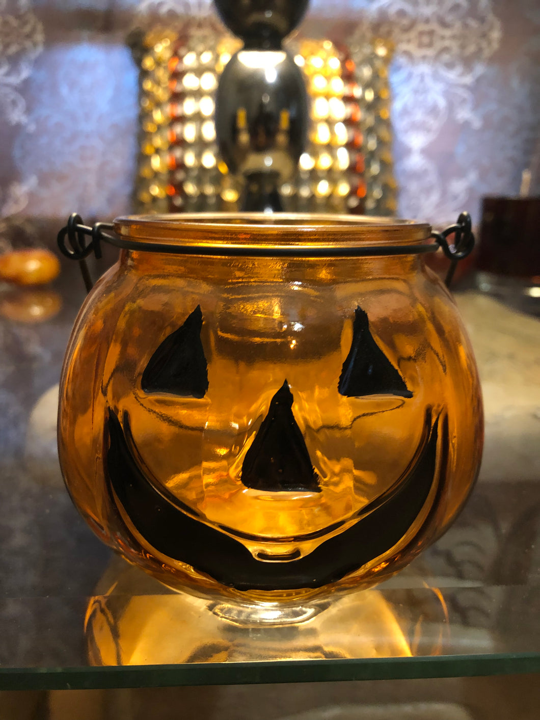 Halloween Glass pumpkin Tealight Holder